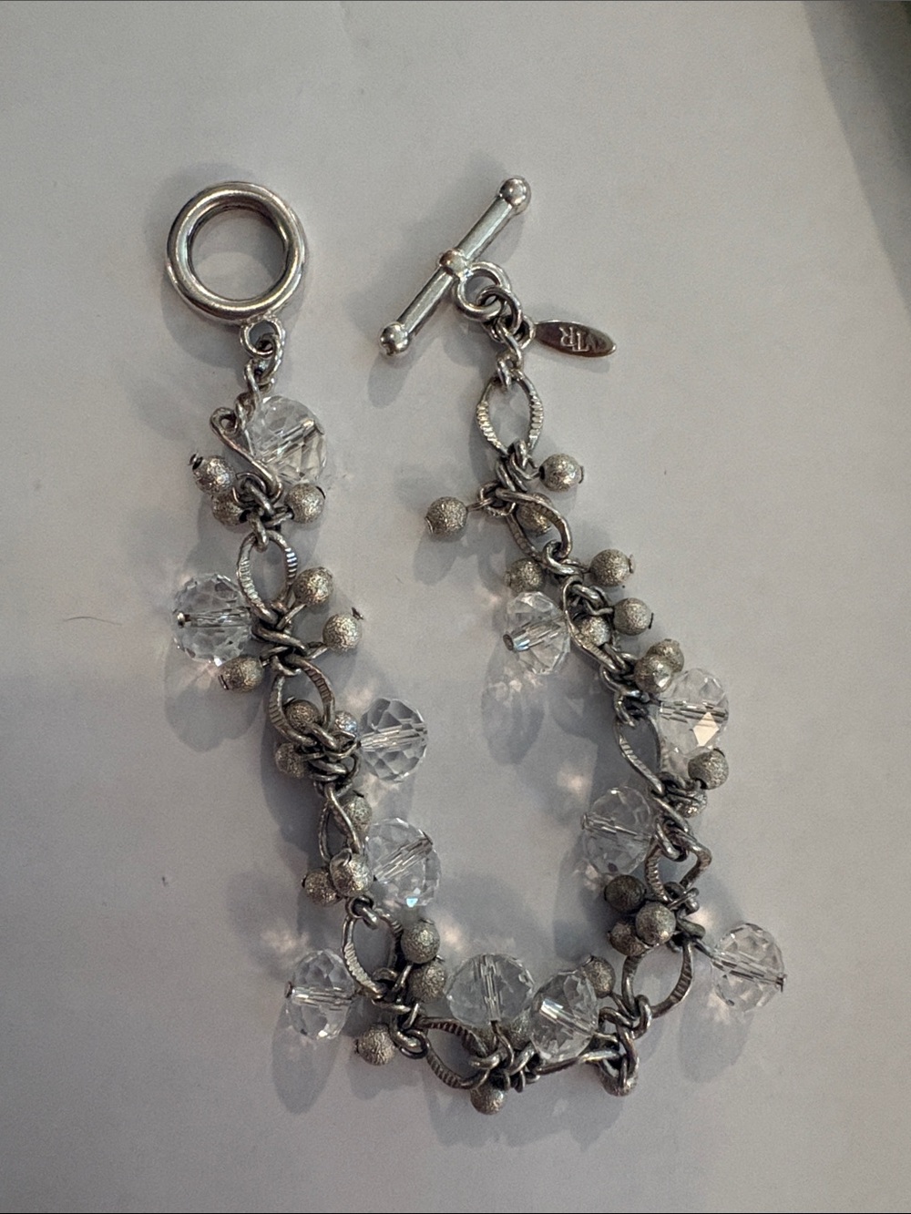 Silver-Tone Crystal Charm Bracelet